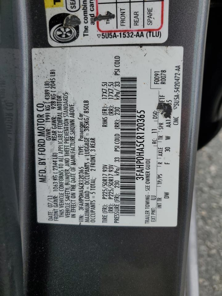 3FAHP0HA5CR120365 2012 Ford Fusion Se