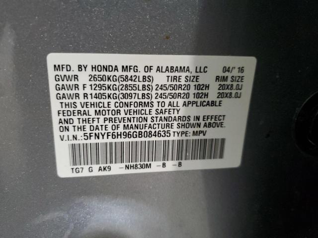 2016 HONDA PILOT TOUR 5FNYF6H69GB084635