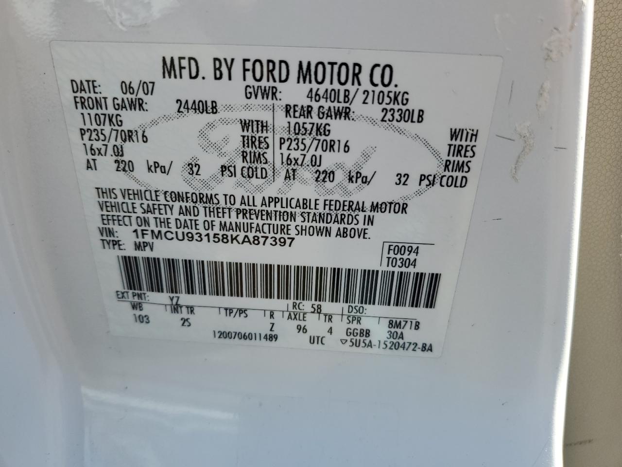 1FMCU93158KA87397 2008 Ford Escape Xlt