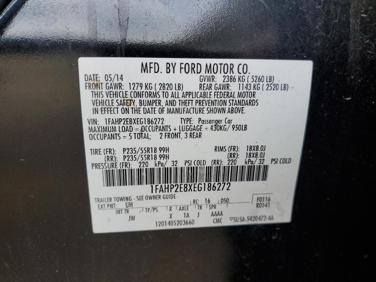 1FAHP2E8XEG186272 2014 Ford Taurus Sel