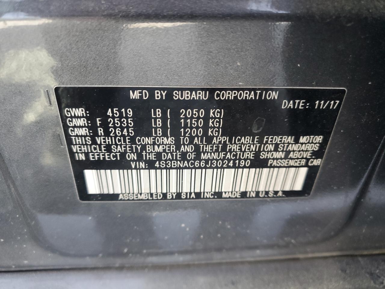 4S3BNAC66J3024190 2018 Subaru Legacy 2.5I Premium