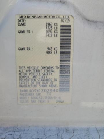 2019 NISSAN ALTIMA SR - 1N4BL4CV7KC202940