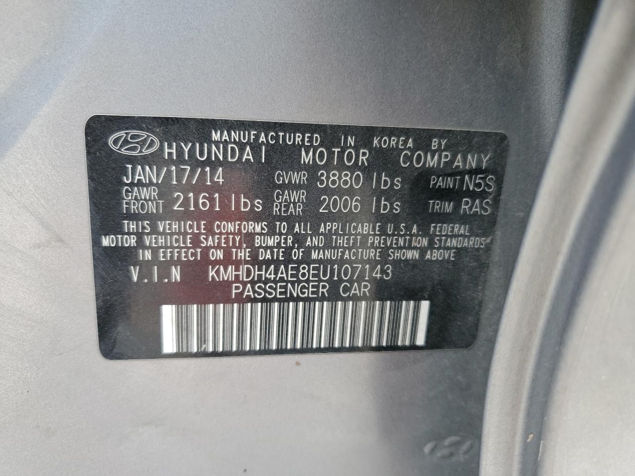 KMHDH4AE8EU107143 2014 Hyundai Elantra Se