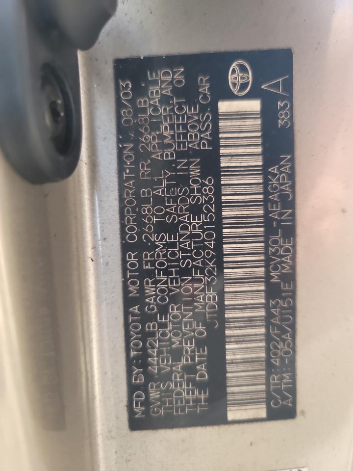 JTDBF32K940152386 2004 Toyota Camry Le