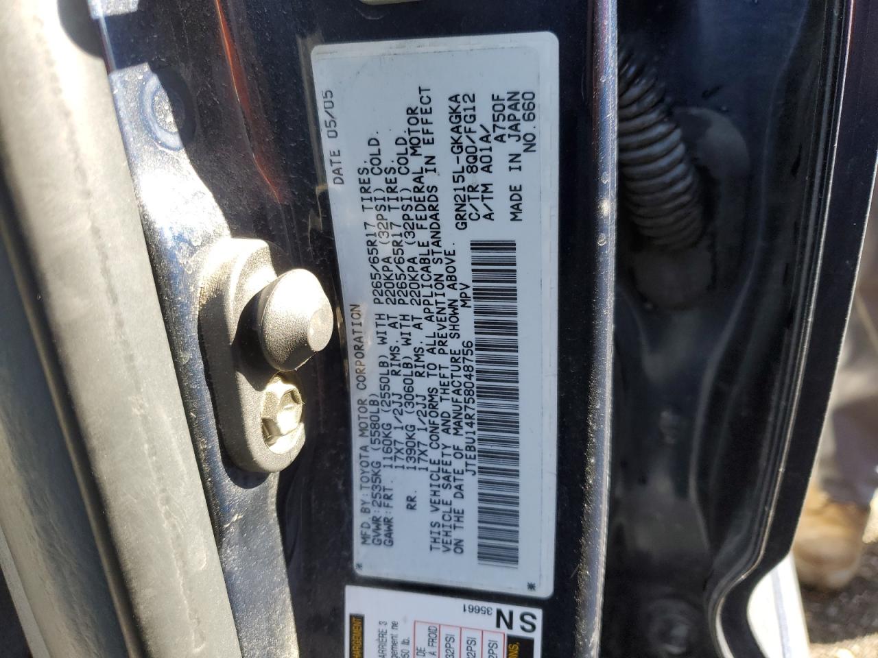 JTEBU14R758048756 2005 Toyota 4Runner Sr5