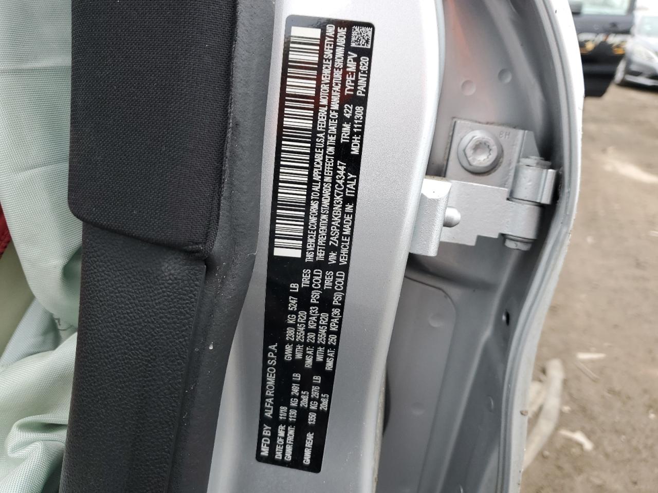 ZASPAKBN3K7C43447 2019 Alfa Romeo Stelvio Ti