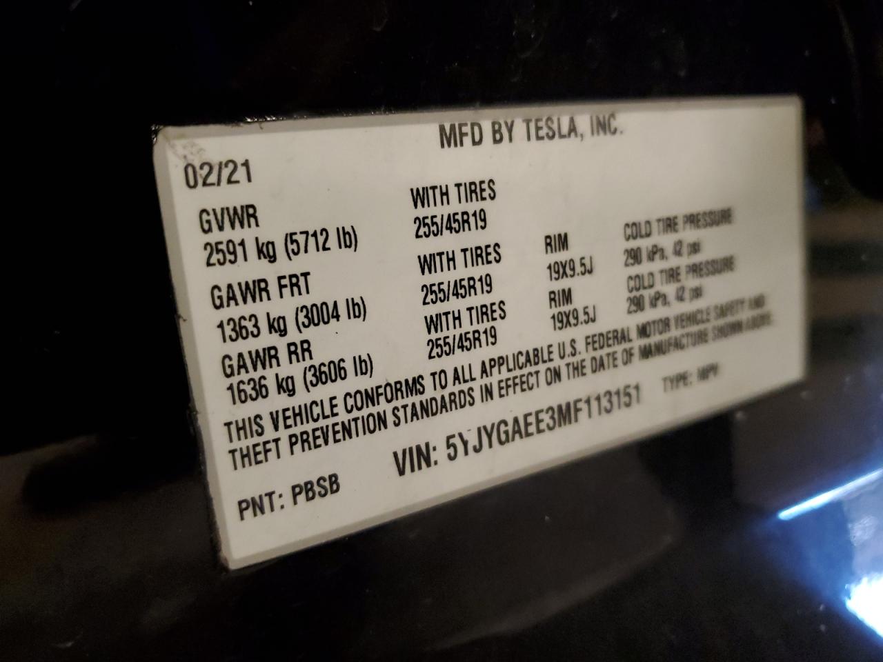 5YJYGAEE3MF113151 2021 Tesla Model Y