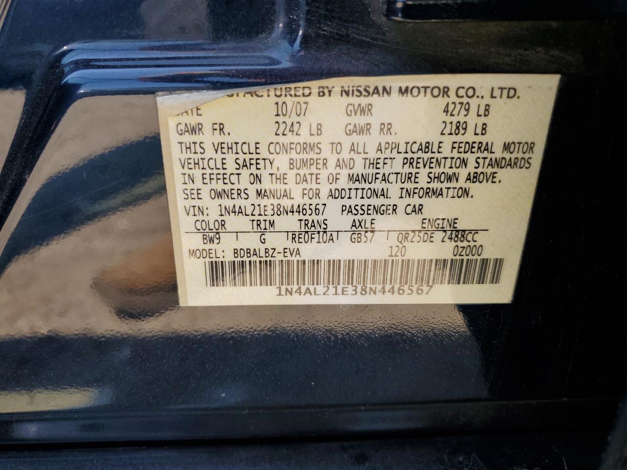 1N4AL21E38N446567 2008 Nissan Altima 2.5