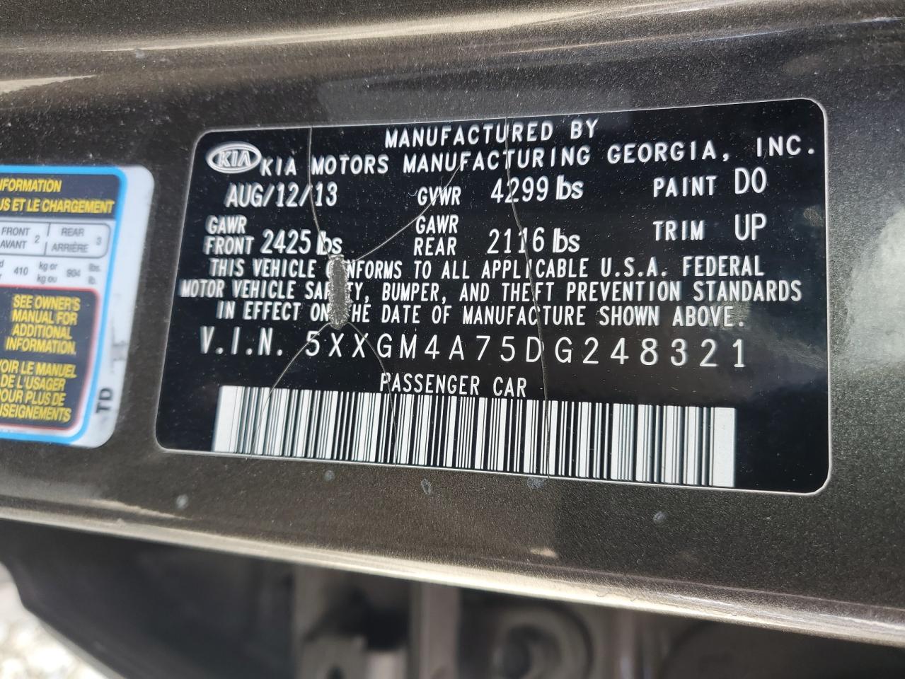 5XXGM4A75DG248321 2013 Kia Optima Lx