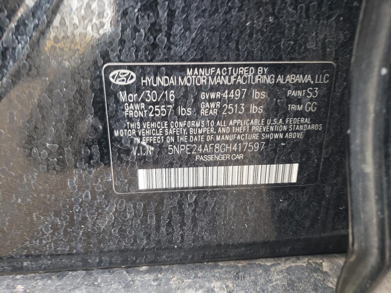 5NPE24AF8GH417597 2016 Hyundai Sonata Se