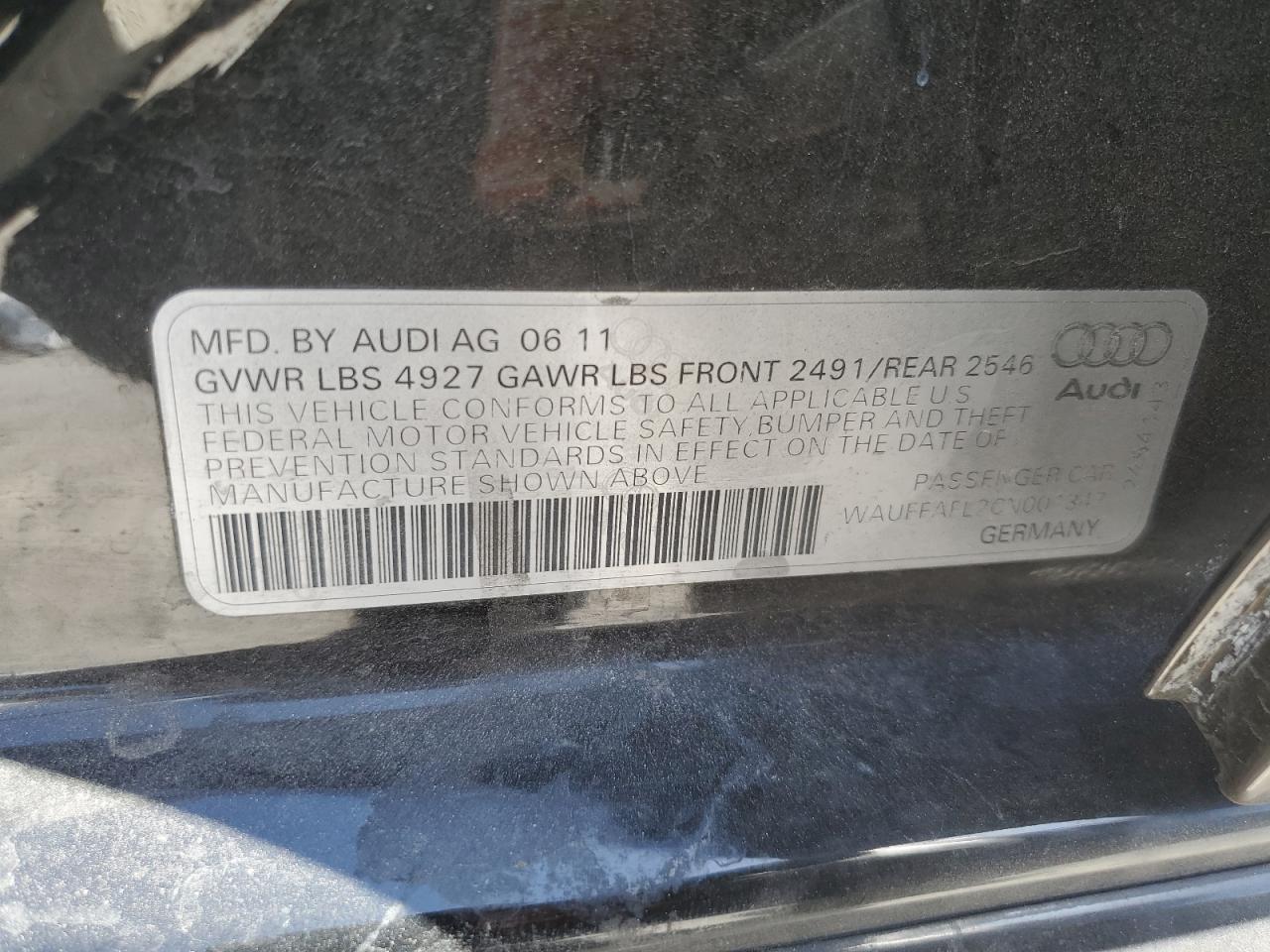 WAUFFAFL2CN001347 2012 Audi A4 Premium Plus