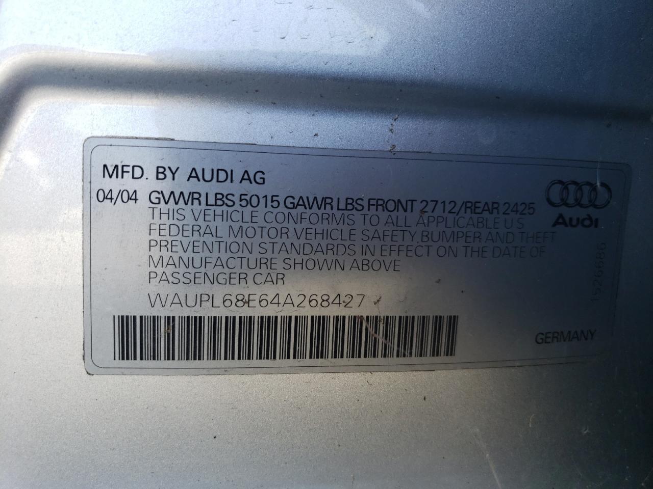 WAUPL68E64A268427 2004 Audi S4