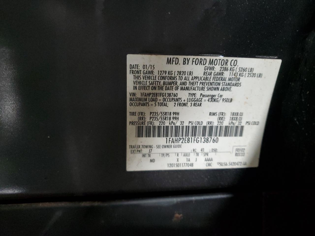 1FAHP2E81FG138760 2015 Ford Taurus Sel