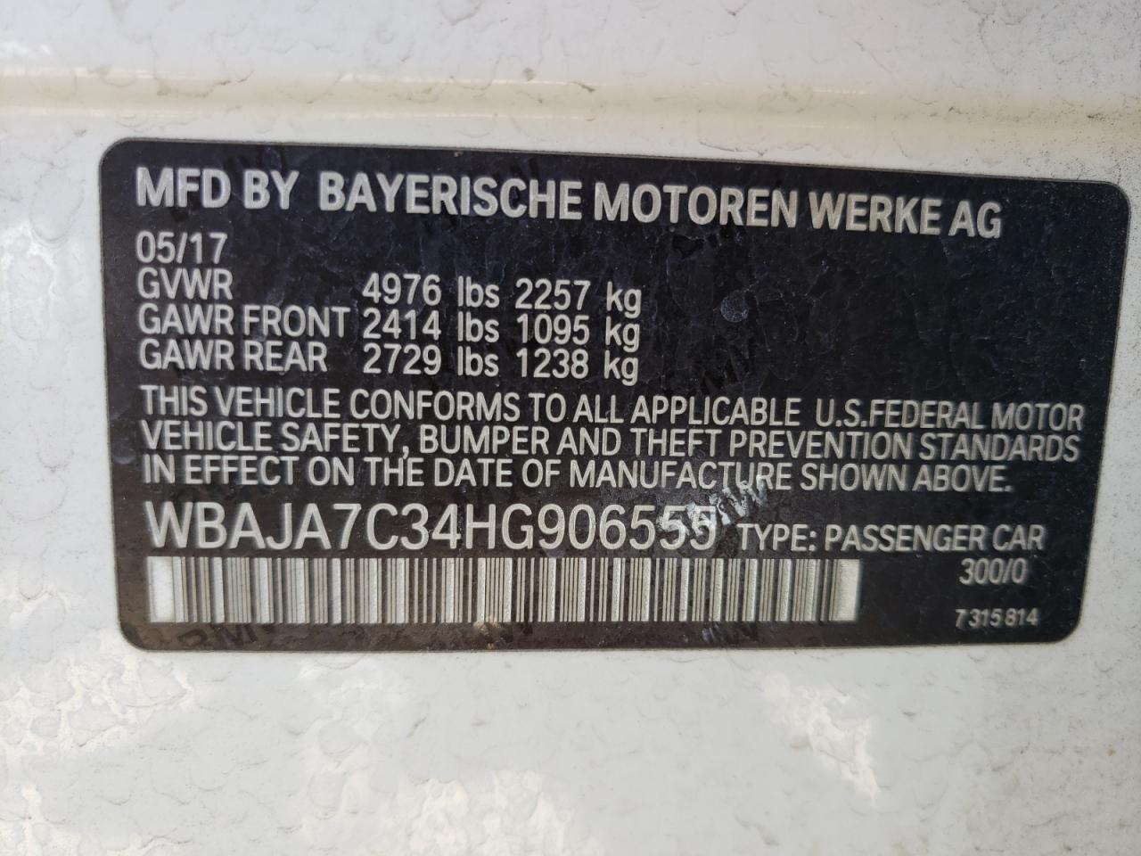 WBAJA7C34HG906555 2017 BMW 530 Xi