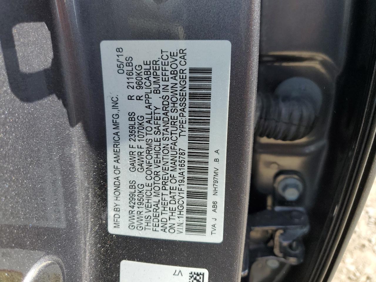 1HGCV1F19JA165787 2018 Honda Accord Lx