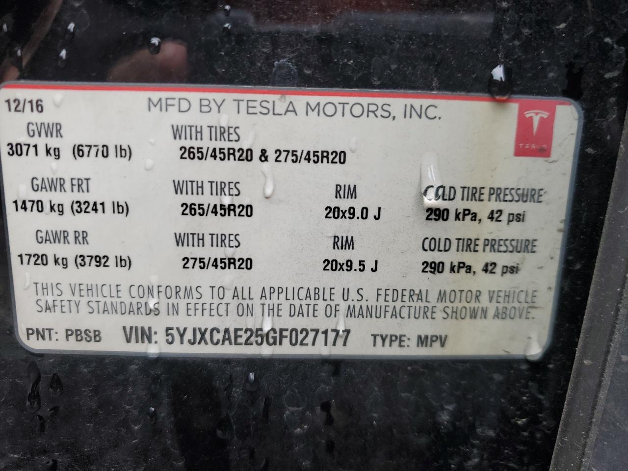 5YJXCAE25GF027177 2016 Tesla Model X