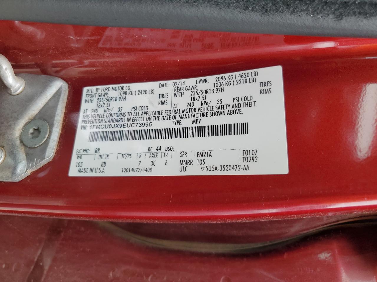 1FMCU0JX9EUC73995 2014 Ford Escape Titanium