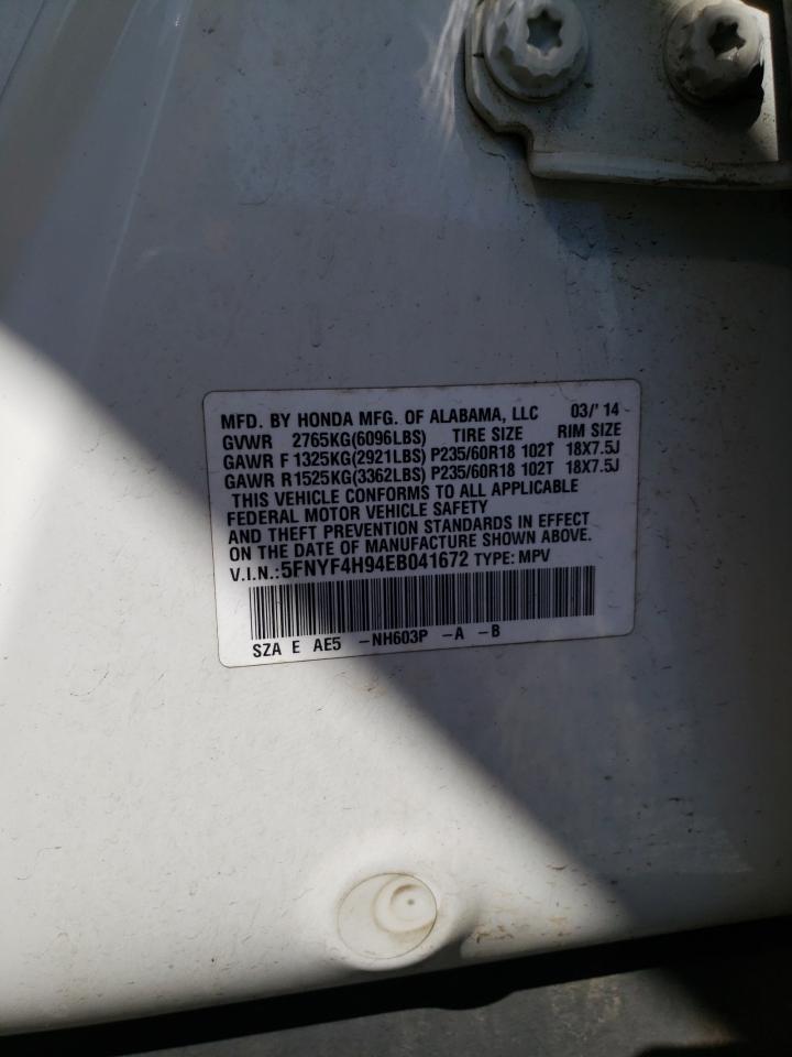 5FNYF4H94EB041672 2014 Honda Pilot Touring