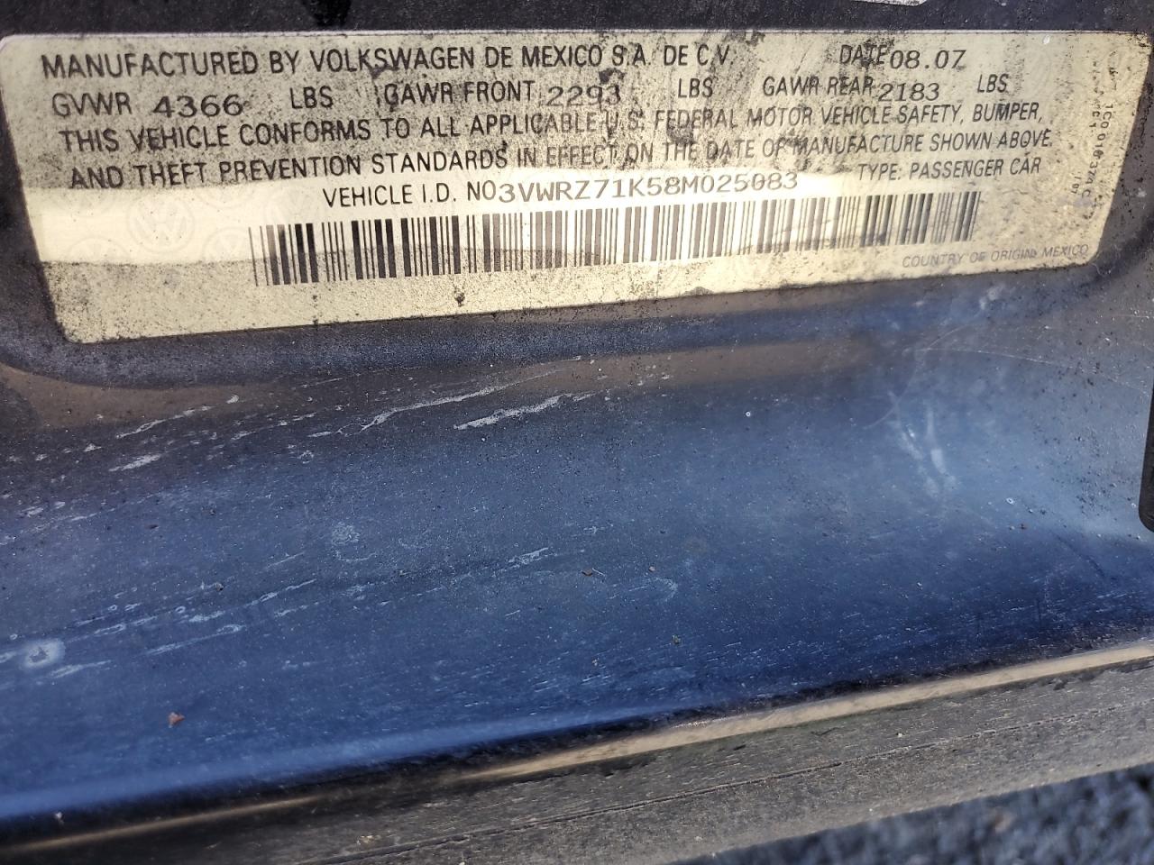 3VWRZ71K58M025083 2008 Volkswagen Jetta Se