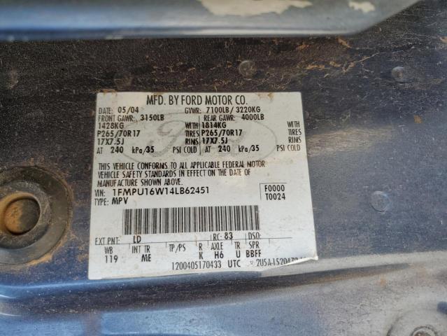 2004 Ford Expedition Xlt VIN: 1FMPU16W14LB62451 Lot: 51078374