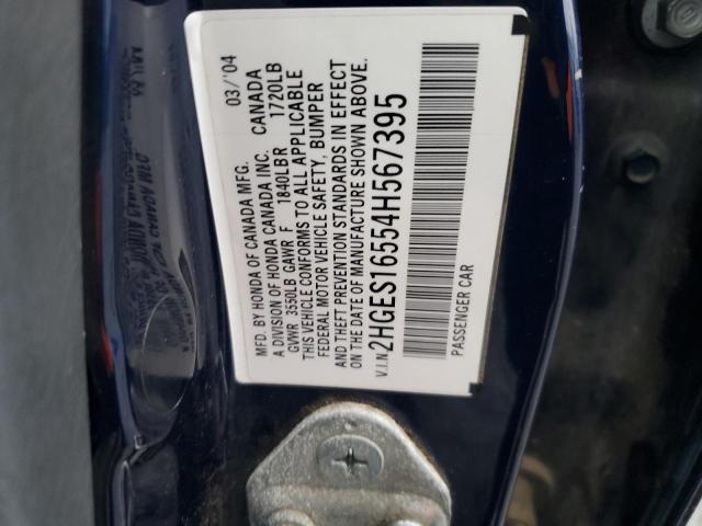 2004 Honda Civic Lx VIN: 2HGES16554H567395 Lot: 48715154