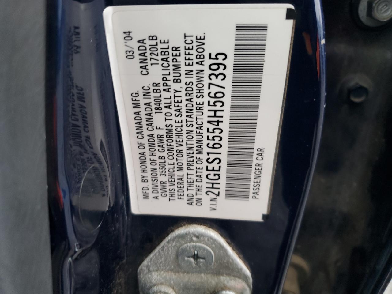 2HGES16554H567395 2004 Honda Civic Lx