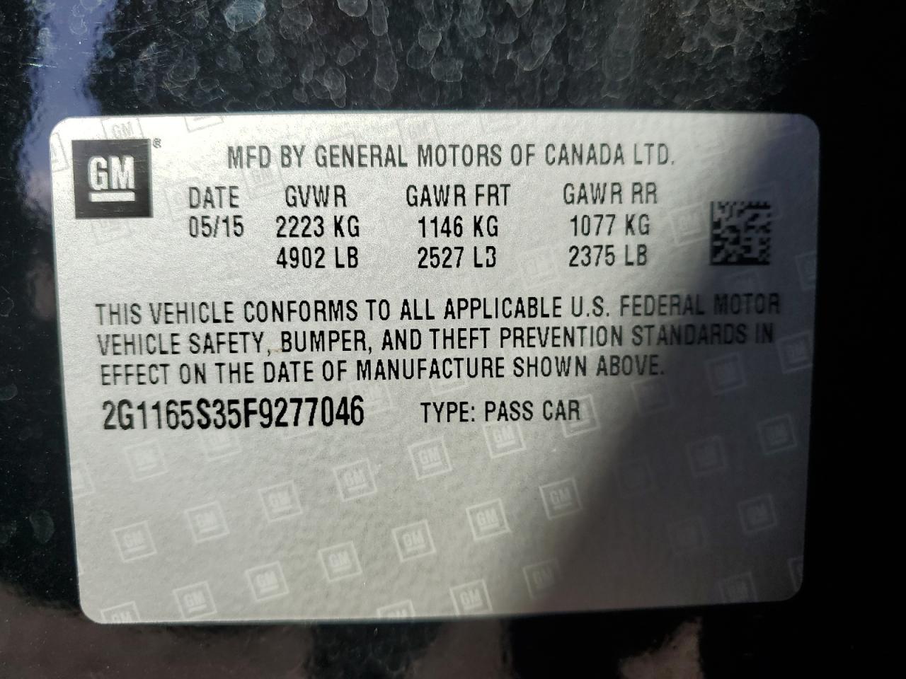 2G1165S35F9277046 2015 Chevrolet Impala Ltz