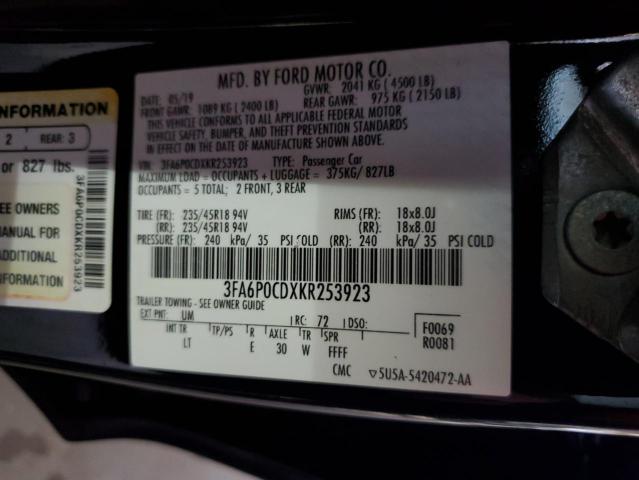 2019 FORD FUSION SEL - 3FA6P0CDXKR253923