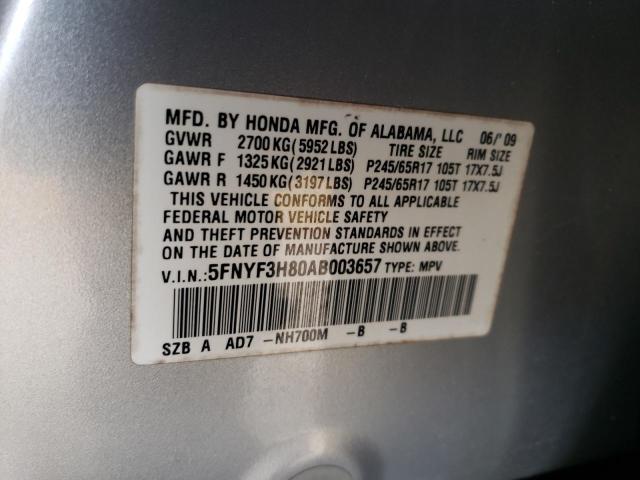 2010 Honda Pilot Touring VIN: 5FNYF3H80AB003657 Lot: 48555114