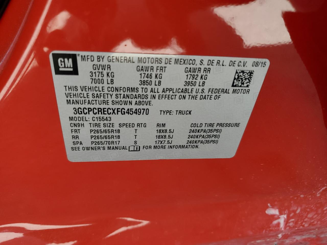 3GCPCRECXFG454970 2015 Chevrolet Silverado C1500 Lt