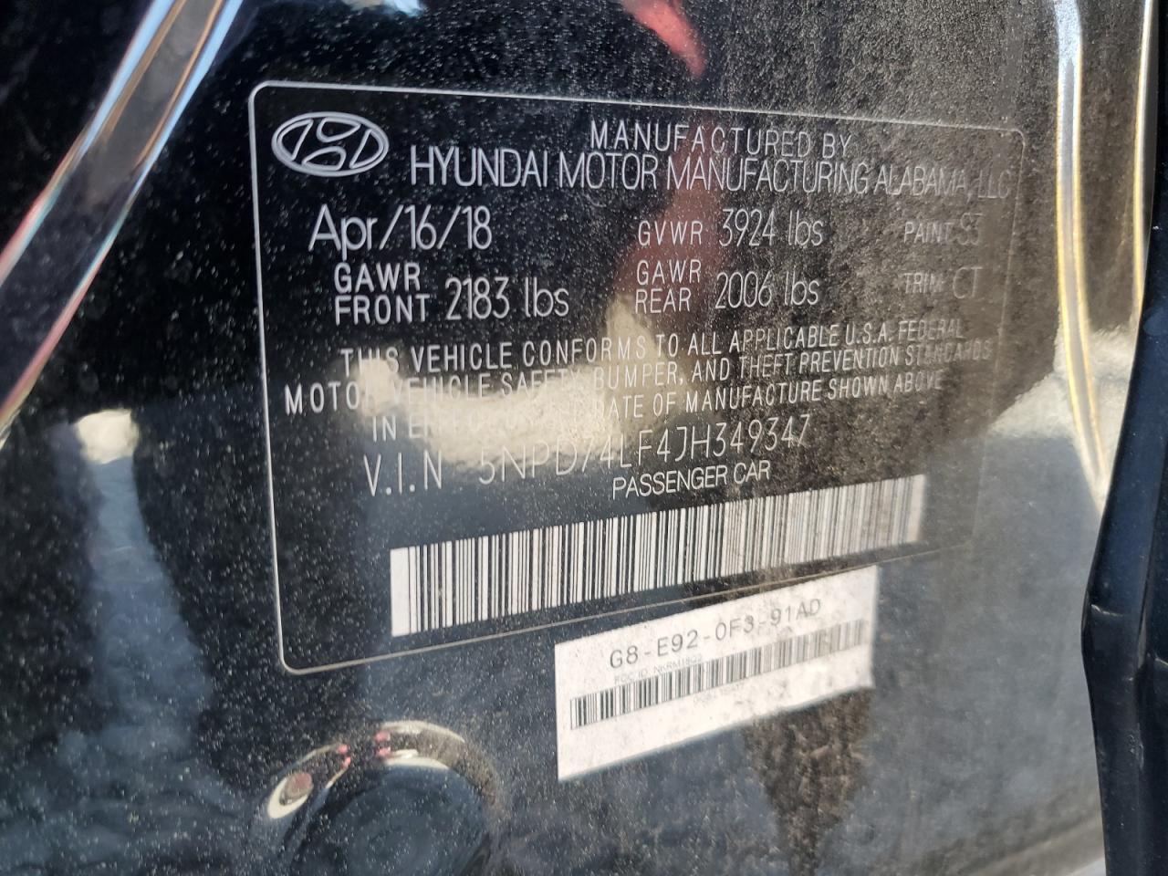 5NPD74LF4JH349347 2018 Hyundai Elantra Se