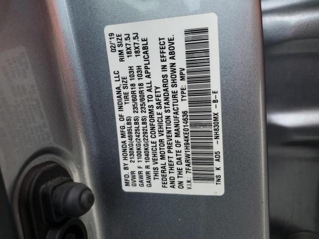 2019 HONDA CR-V TOURI - 7FARW1H94KE014636