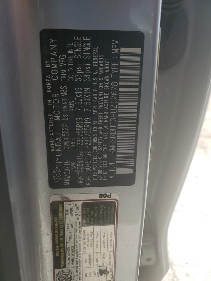 KM8SRDHF3HU212678 2017 Hyundai Santa Fe Se Ultimate