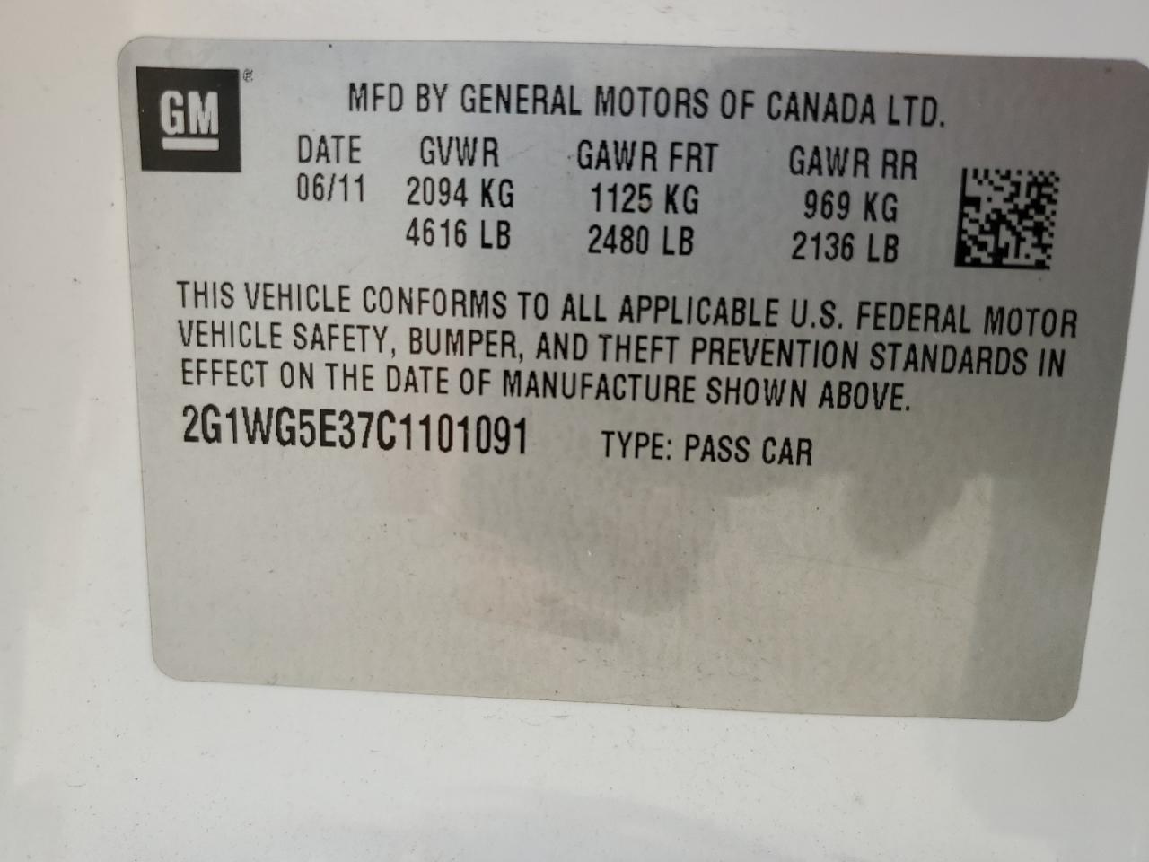2G1WG5E37C1101091 2012 Chevrolet Impala Lt