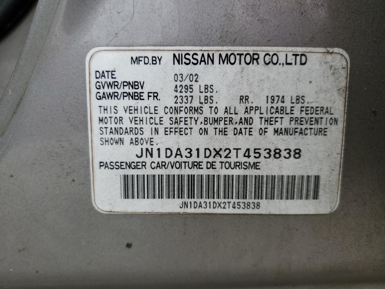 JN1DA31DX2T453838 2002 Nissan Maxima Gle