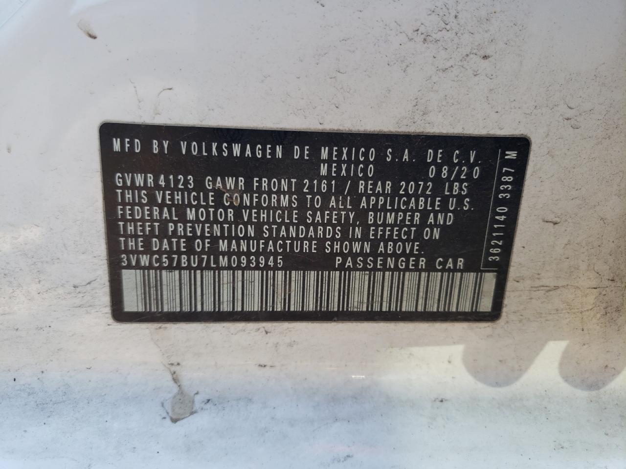 3VWC57BU7LM093945 2020 Volkswagen Jetta S