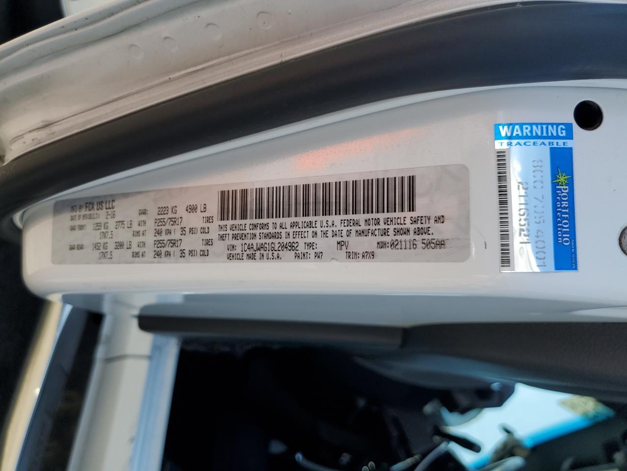 1C4AJWAG1GL204962 2016 Jeep Wrangler Sport