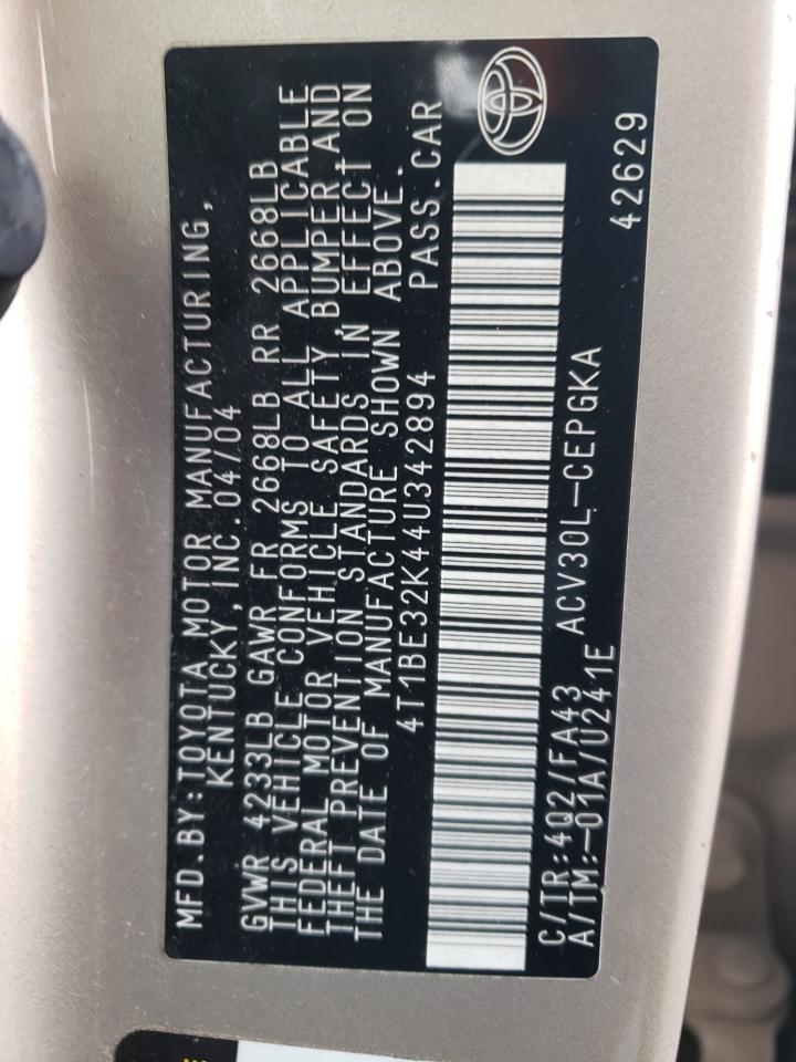 4T1BE32K44U342894 2004 Toyota Camry Le