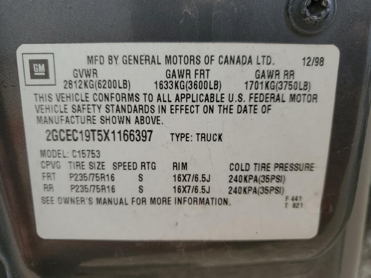 2GCEC19T5X1166397 1999 Chevrolet Silverado C1500