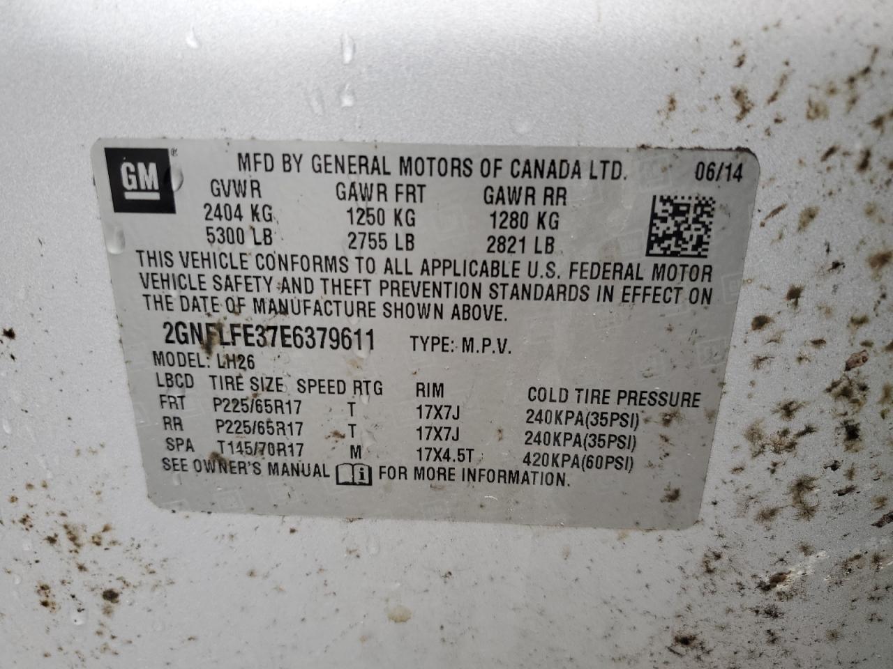 2GNFLFE37E6379611 2014 Chevrolet Equinox Lt