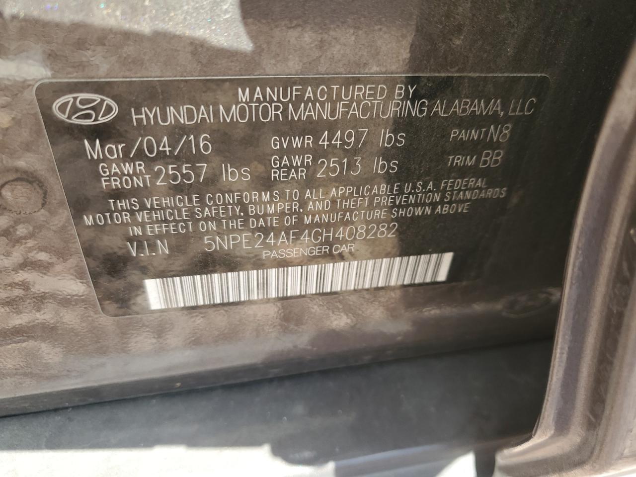 5NPE24AF4GH408282 2016 Hyundai Sonata Se