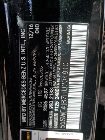 2017 Mercedes-Benz C 300 VIN: 55SWF4JB7HU204810 Lot: 52382914