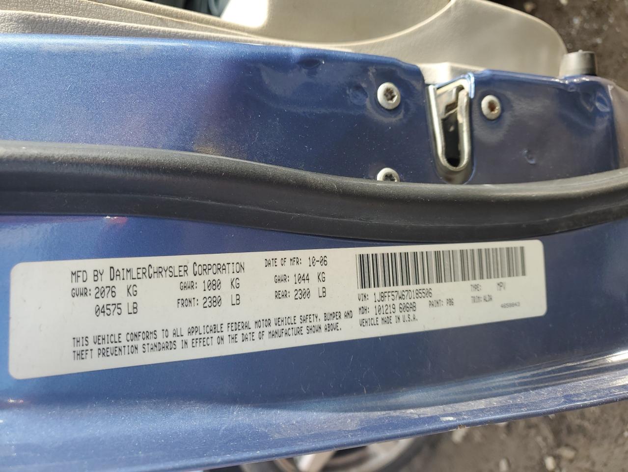 1J8FF57W67D185506 2007 Jeep Compass Limited