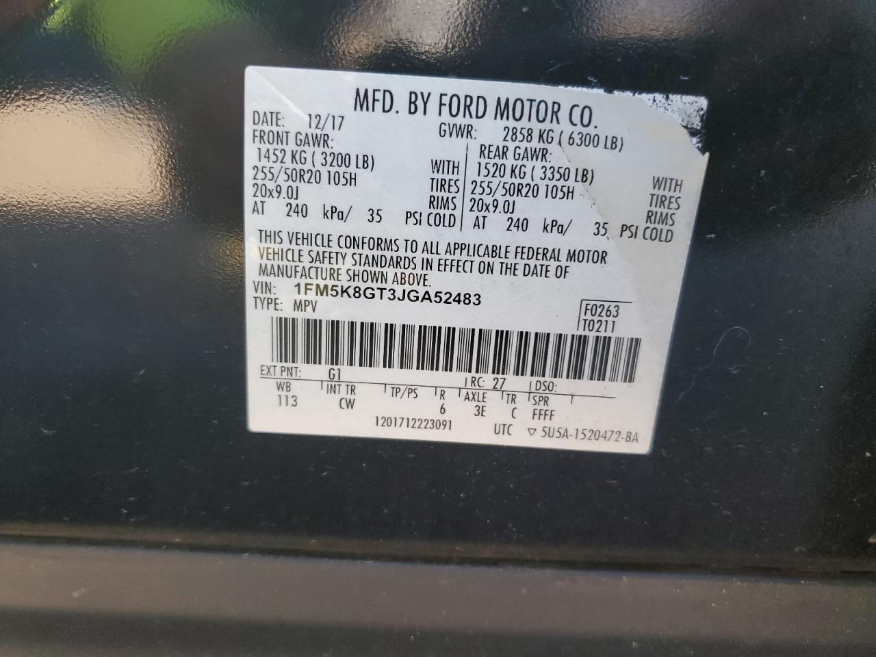 2018 Ford Explorer Sport vin: 1FM5K8GT3JGA52483