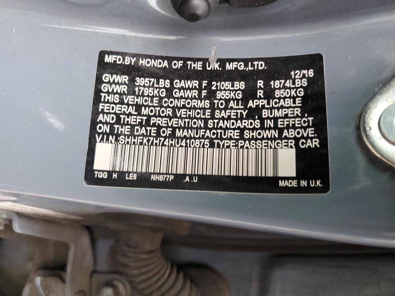 SHHFK7H74HU410875 2017 Honda Civic Exl