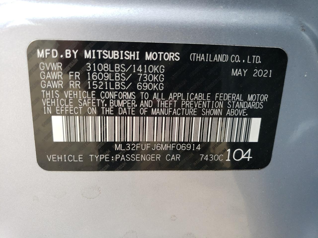 ML32FUFJ6MHF06914 2021 Mitsubishi Mirage G4 Es