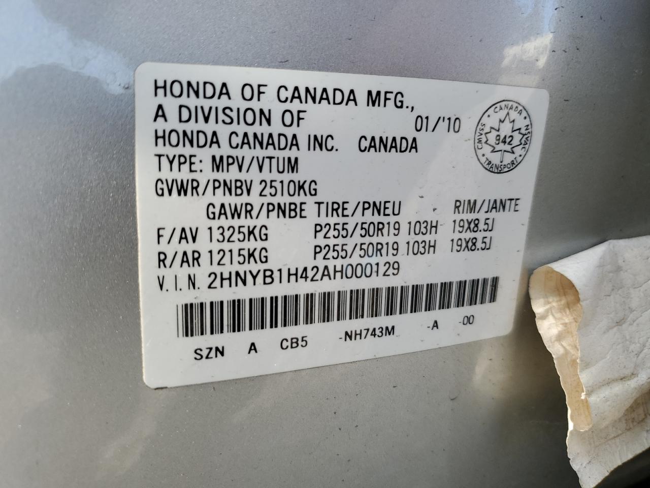 2HNYB1H42AH000129 2010 Acura Zdx Technology