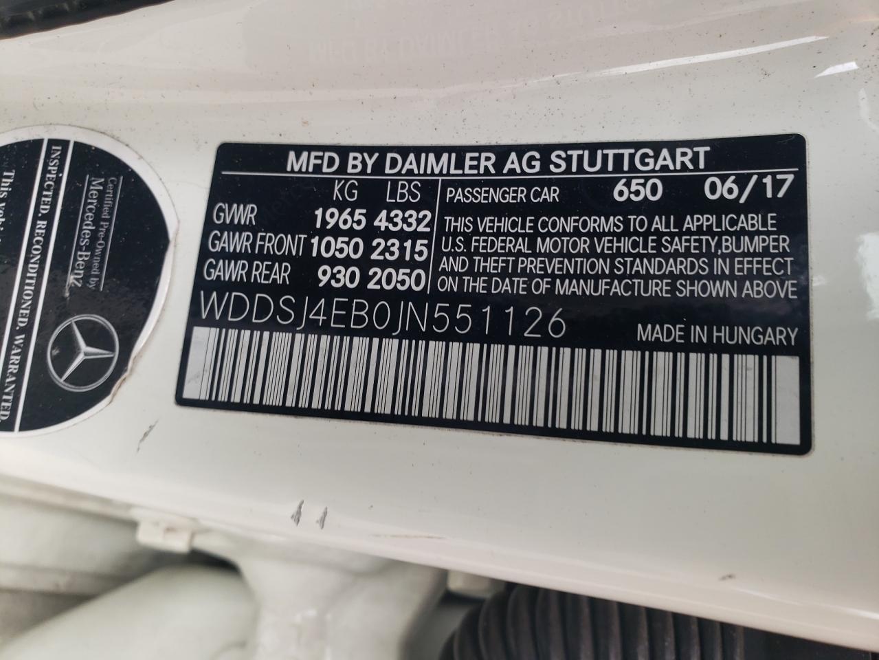 WDDSJ4EB0JN551126 2018 Mercedes-Benz Cla 250