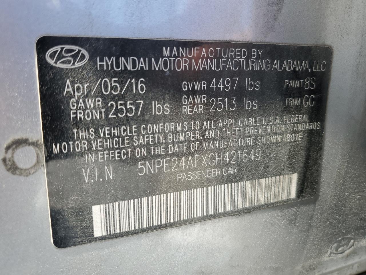 5NPE24AFXGH421649 2016 Hyundai Sonata Se