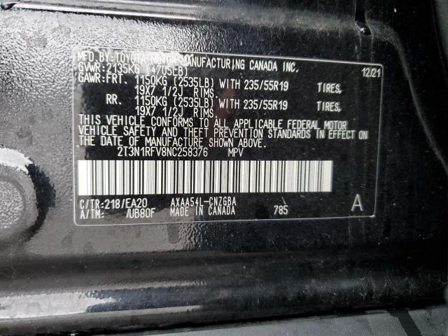 VIN 2T3N1RFV8NC258376 2022 TOYOTA RAV4 no.12